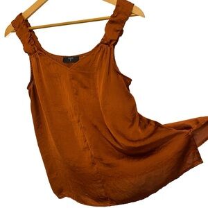 Tahari: Women's Satin Tank Top V-neck Ruffle Strap  Color: Auburn